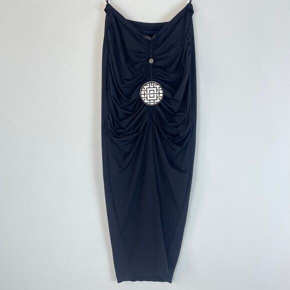 NWT Misha Collection Ruched Bum Midi Skirt with Slit in Black Size XS - Picture 1 of 5